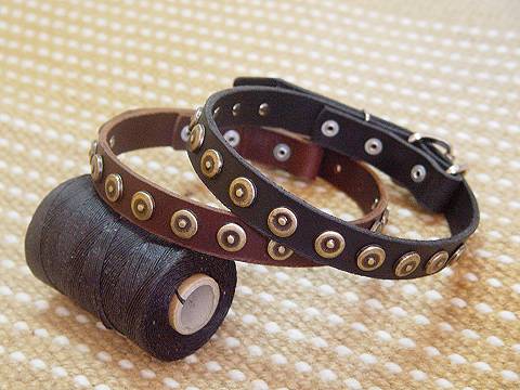 Gorgeous Wide Leather Dog Collar With Doted Circles for Labrador