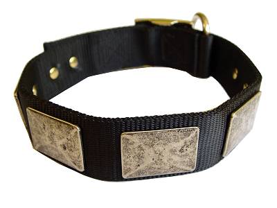 Nylon Dog Collar For Large and Medium Breeds With Vintage Plates for labrador dog