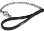 Quality dog leash with leather handle and Herm Sprenger chain and snap hook