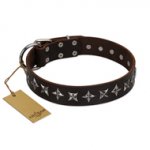 "Stars of Glory" FDT Artisan Brown Leather Labrador Collar for Comfortable Walking