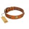 "Knights Templar" FDT Artisan Tan Leather Labrador Collar with Skulls and Crossbones Combined with Squares