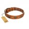 "Call of Feat" FDT Artisan Tan Leather Labrador Collar with Old Bronze-like Studs and Oval Brooches