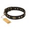 "Perfect Tracery" FDT Artisan Black Leather Labrador Collar with Old Bronze Look Plates and Circles