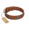 "Blue Sands" FDT Artisan Tan Leather Labrador Collar with Silver-like Studs and Round Conchos with Stones