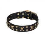 "Jolly Rojer" FDT Artisan Leather Labrador Collar with Pirate Skulls and Studs - 1 1/2 inch (40 mm) wide