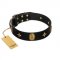 "Star Powder" FDT Artisan Black Leather Labrador Collar with Ovals and Stars - 1 1/2 inch Wide