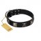 "Sea Rover" Embellished FDT Artisan Black Leather Labrador Collar with Chrome Plated Crossbones and Plates