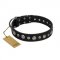 "Genteel Charm" FDT Artisan Black Leather Labrador Collar with Silver-like Round Conchos