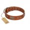 "Great Obelisk" Handcrafted FDT Artisan Tan Leather Labrador Collar with Large Plates and Pyramids