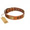 "Bronze Century" FDT Artisan Tan Leather Labrador Collar with Plates and Brooches with Cool Ornament