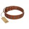 "Silver Century" Fashionable FDT Artisan Tan Leather Labrador Collar with Silver-Like Plates