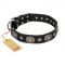 "Black Tie" FDT Artisan Leather Labrador Collar with Old Silver-like Decorations
