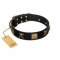 "Welcome on Board" FDT Artisan Black Leather Labrador Collar with Skulls and Crossbones Combined with Squares