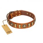 "Happy Hound" FDT Artisan Tan Leather Labrador Collar with Elegant Decorations
