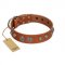 "Era Infinitum" FDT Artisan Tan Leather Labrador Collar Adorned with Chrome-plated Circles