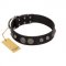 "Tricky Ricky" FDT Artisan Black Leather Labrador Collar Adorned with Silver-Like Conchos