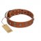 "Road Rider" FDT Artisan Tan Leather Labrador Collar with Old Silver-like Skulls and Medallions