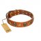 "Rockin' Doggie" FDT Artisan Tan Leather Labrador Collar Adorned with Stars and Skulls