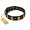 "Doggie Woggie" Designer Handmade FDT Artisan Black Leather Labrador Collar with Ovals and Studs