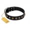 "Inky Prettification" FDT Artisan Black Leather Labrador Collar with One Row of Studs