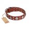 "Magic Squares" FDT Artisan Tan Leather Labrador Collar with Silver-like Decor