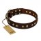 "Fashion Studs" FDT Artisan Decorated Leather Labrador Collar with Old Bronze-Plated Steel Hardware