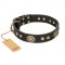 "Golden Radiance" FDT Artisan Black Leather Labrador Collar with Old Bronze Look Ovals and Circles