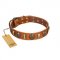 "Strike of Rock" FDT Artisan Tan Leather Labrador Collar with Plates and Medallions with Skulls