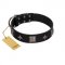 "Black Cavalier" Handmade FDT Artisan Black Leather Labrador Collar with Silver-Like Stars and Large Plates