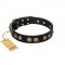 "Golden Artifact" FDT Artisan Black Leather Labrador Collar with Old-bronze Covered Medallions