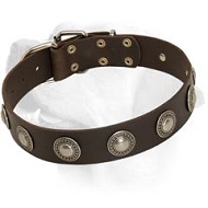Charming Leather Collar Decorated With Vintage Medallions