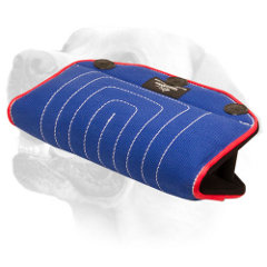 Young Labrador training     with durable french linen bite builder