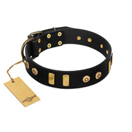 "Rare Dog" FDT Artisan Black Leather Labrador Collar with Old Bronze-like Dotted Studs and Tiles