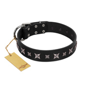 "Polar Lights" Designer FDT Artisan Black Leather Labrador Collar with Silver-Like Studs