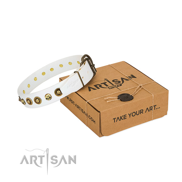Full grain genuine leather collar with remarkable decorations for your four-legged friend