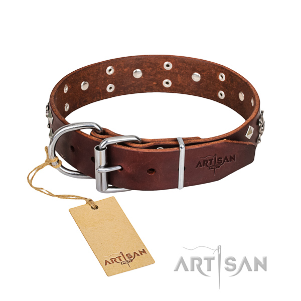 Handy use dog collar of best quality full grain leather with studs