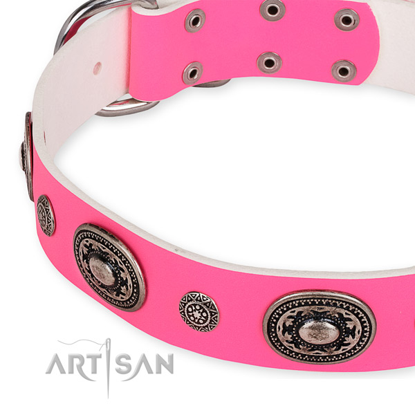 Durable natural genuine leather dog collar handcrafted for your attractive canine