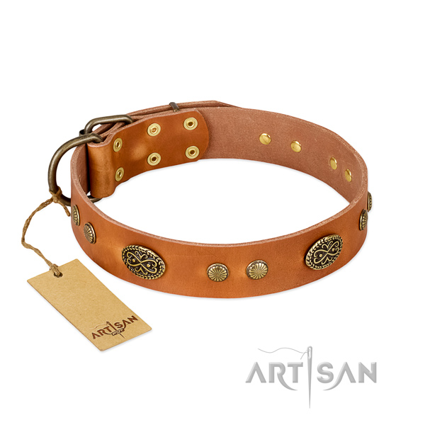 Corrosion proof hardware on full grain natural leather dog collar for your four-legged friend