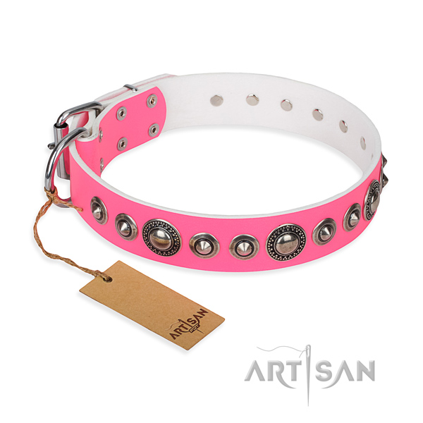 Genuine leather dog collar made of soft material with rust resistant fittings