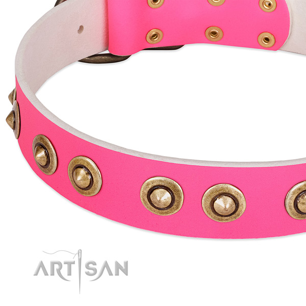 Strong traditional buckle on full grain genuine leather dog collar for your four-legged friend