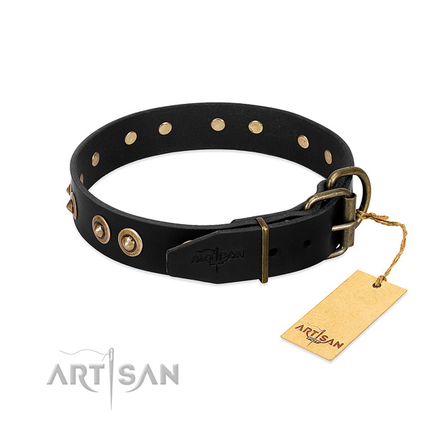 Reliable decorations on genuine leather dog collar for your canine