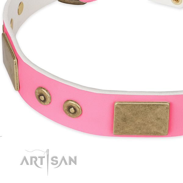Genuine leather dog collar with decorations for everyday walking