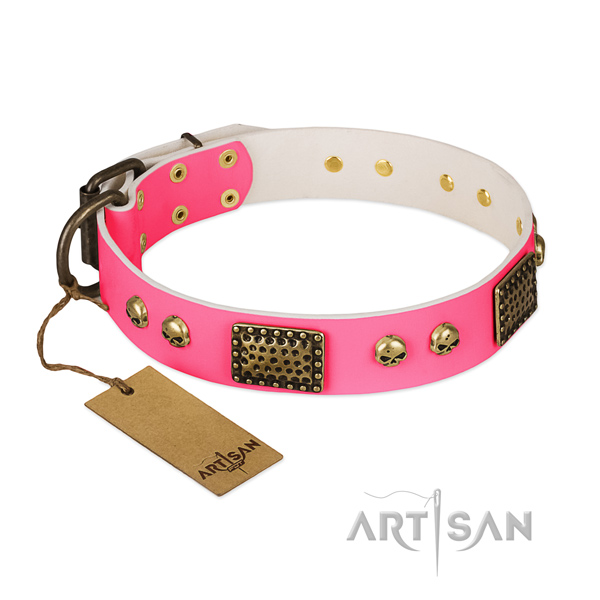 Easy adjustable full grain leather dog collar for basic training your canine