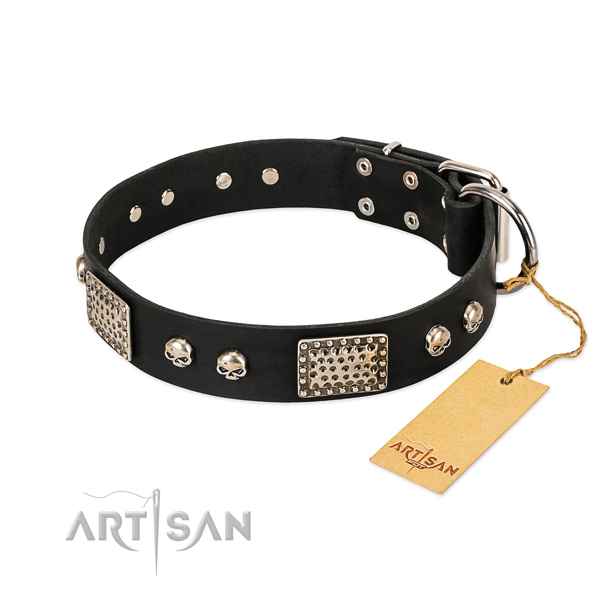 Easy wearing natural genuine leather dog collar for stylish walking your pet