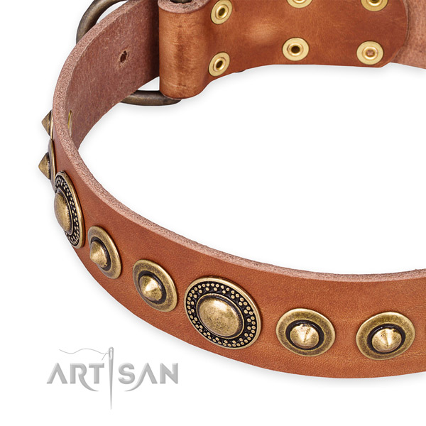 Flexible full grain genuine leather dog collar created for your stylish dog