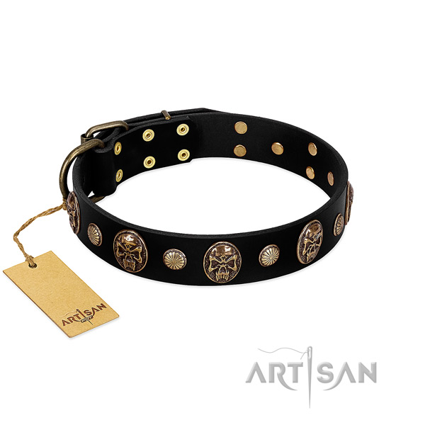 Full grain genuine leather dog collar with corrosion resistant decorations