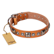 "Era of Future" FDT Artisan Handcrafted Tan Leather Labrador Collar with Decorations "Era of Future" FDT Artisan Handcrafted Tan Leather Labrador Collar with Decorations