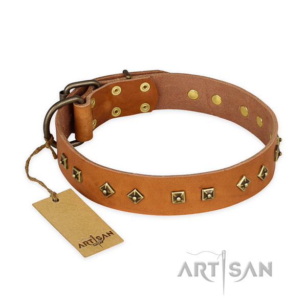 Awesome full grain genuine leather dog collar with durable hardware