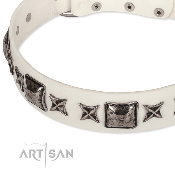 Comfy wearing decorated dog collar of top quality full grain genuine leather