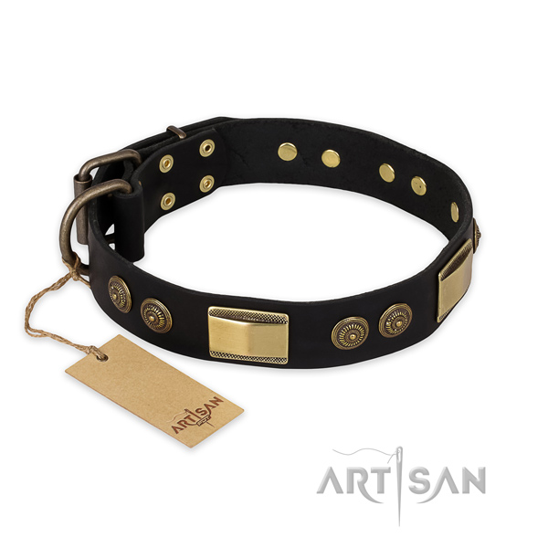 Decorated genuine leather dog collar for daily use